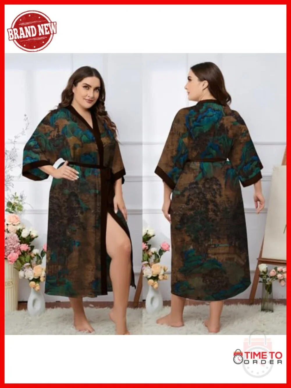 Women's Long Kimono Satin Robe V-Neck Cover Up